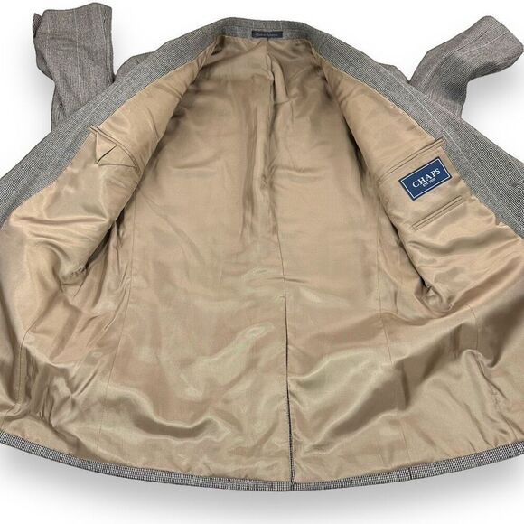 CHAPS Sports Coat Mens 40R Brown Windowpane‎ Lambswool Blazer - Picture 5 of 12